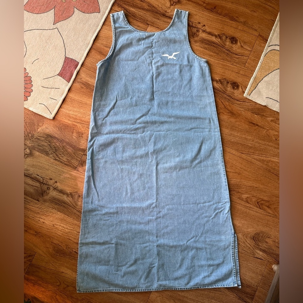 Vintage Light Blue Denim Color Tank Midi Seagull Tank Dress w/ Pockets. Medium - Picture 8 of 8